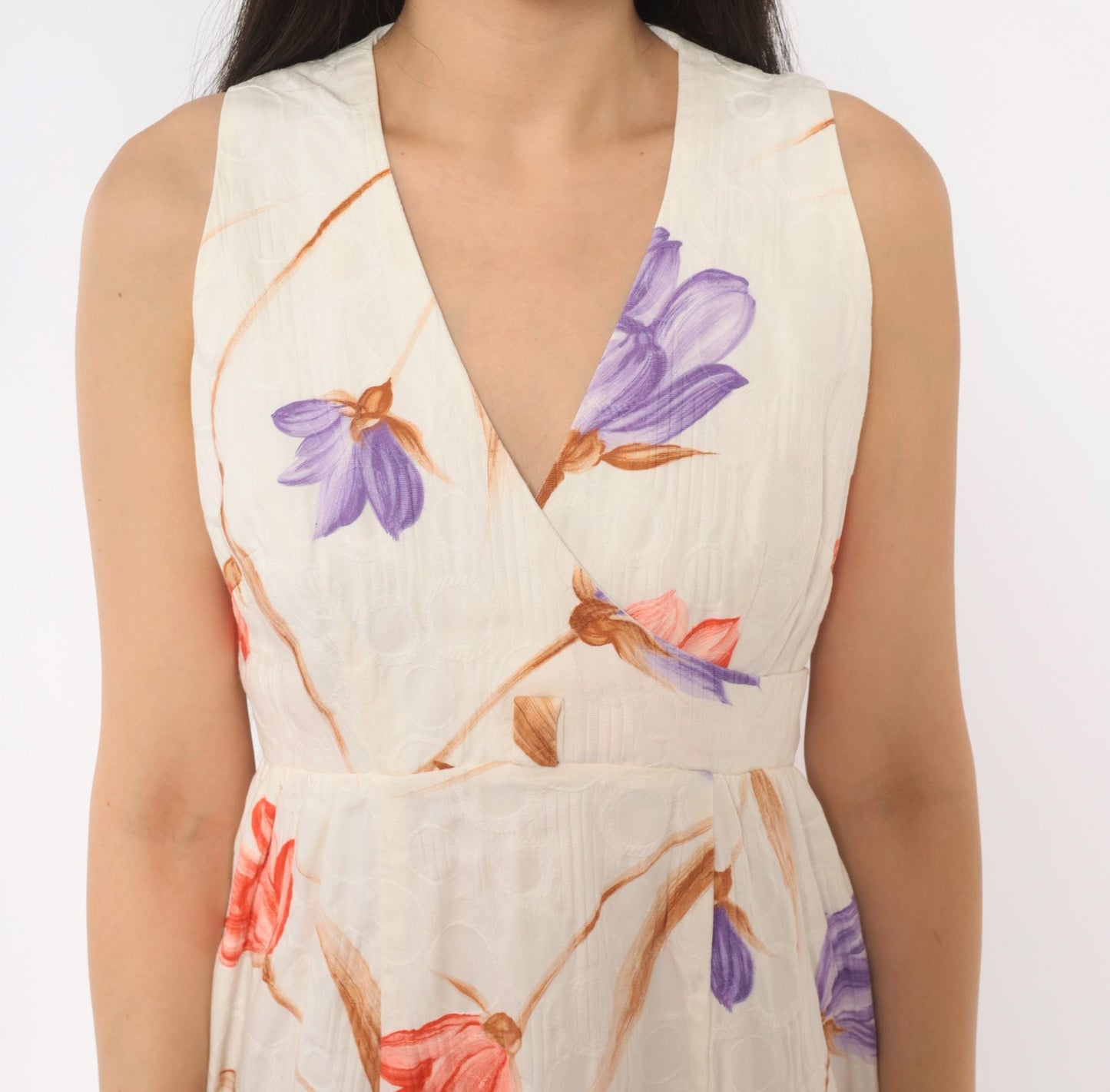 70s Tori Richard Floral Cotton Mini Dress V-Neck Wrap Ivory Small S