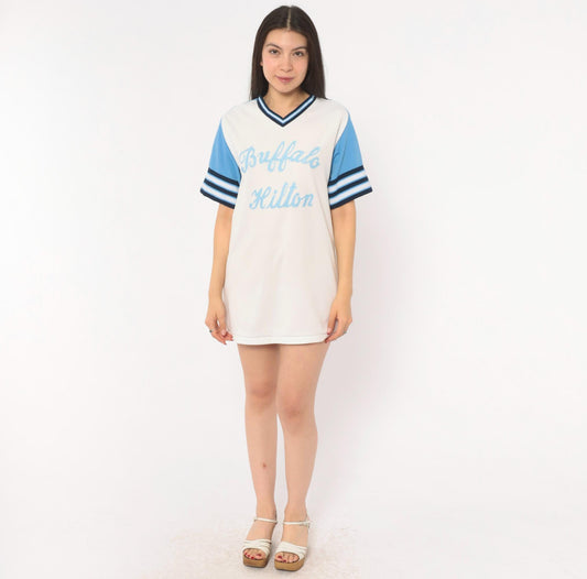 80s Bike Baseball Jersey White Sky Blue Raglan Striped V-Neck Medium