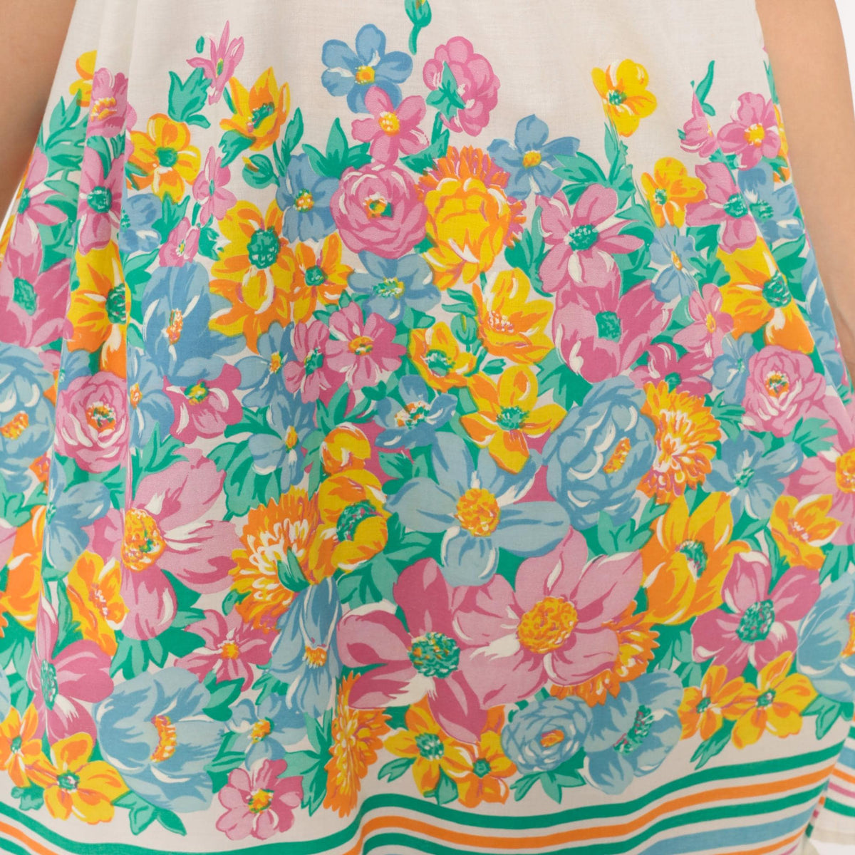 80s White Floral Cotton Sundress Tie Shoulder Knee Length Extra Small XS