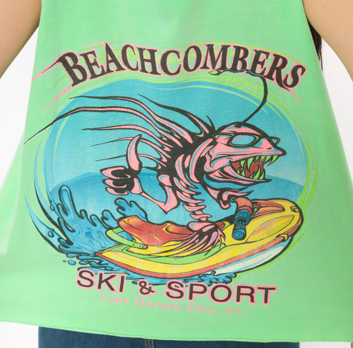 90s Authentic Pigment Neon Green Tank Top Jet Ski Graphic Lake Havasu Large