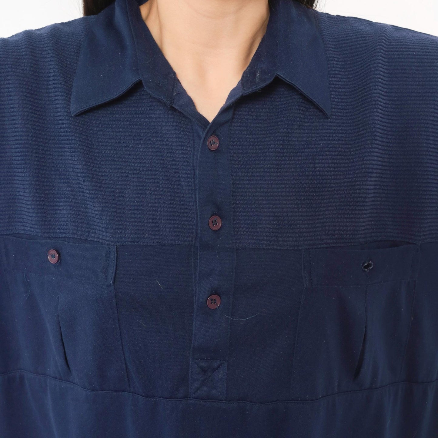 90s Navy Polo Shirt Classics Ribbed Yoke Button Front Knit Extra Large XL