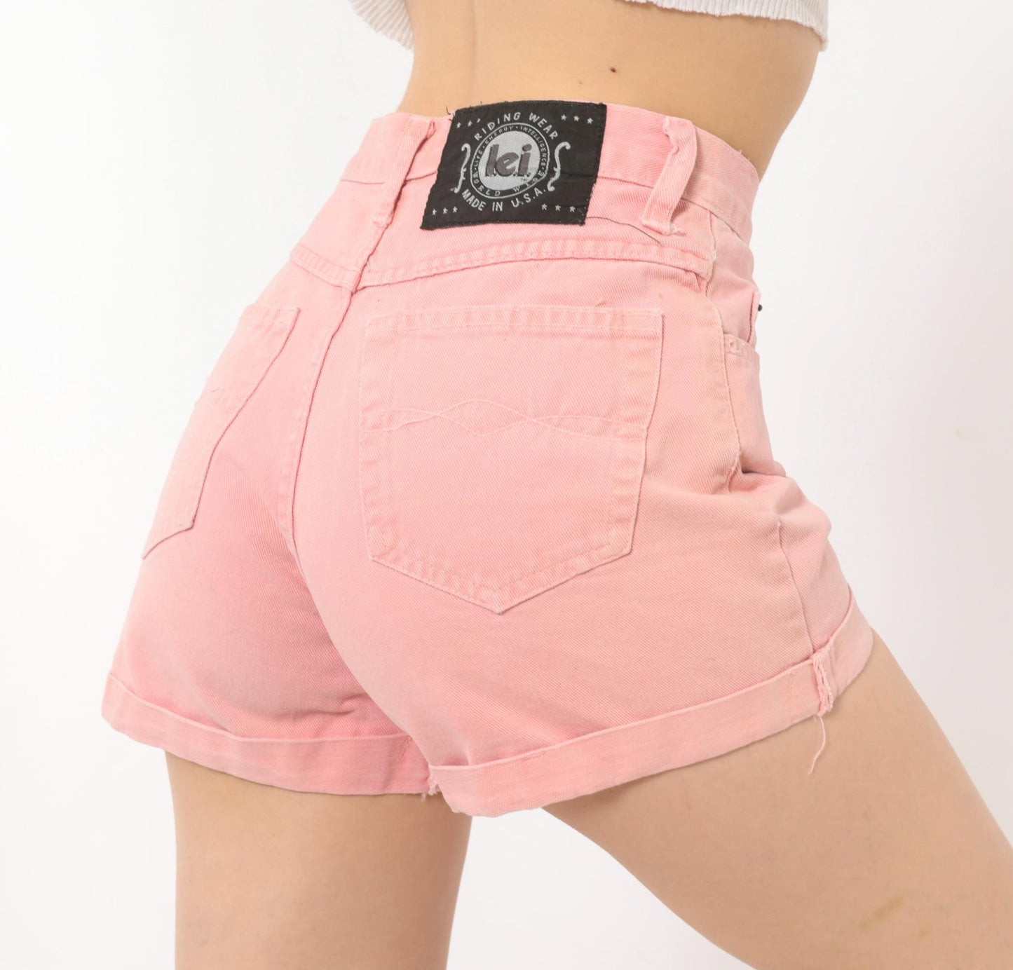 90s Lei Pink Denim Shorts High-Waisted Cuffed Cotton Jean Cut-Offs Small S