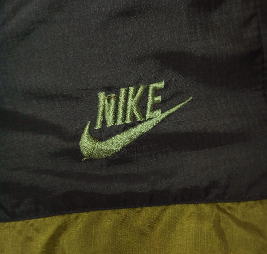 90s Nike Windbreaker Shorts Black Olive Red Color Block Medium M