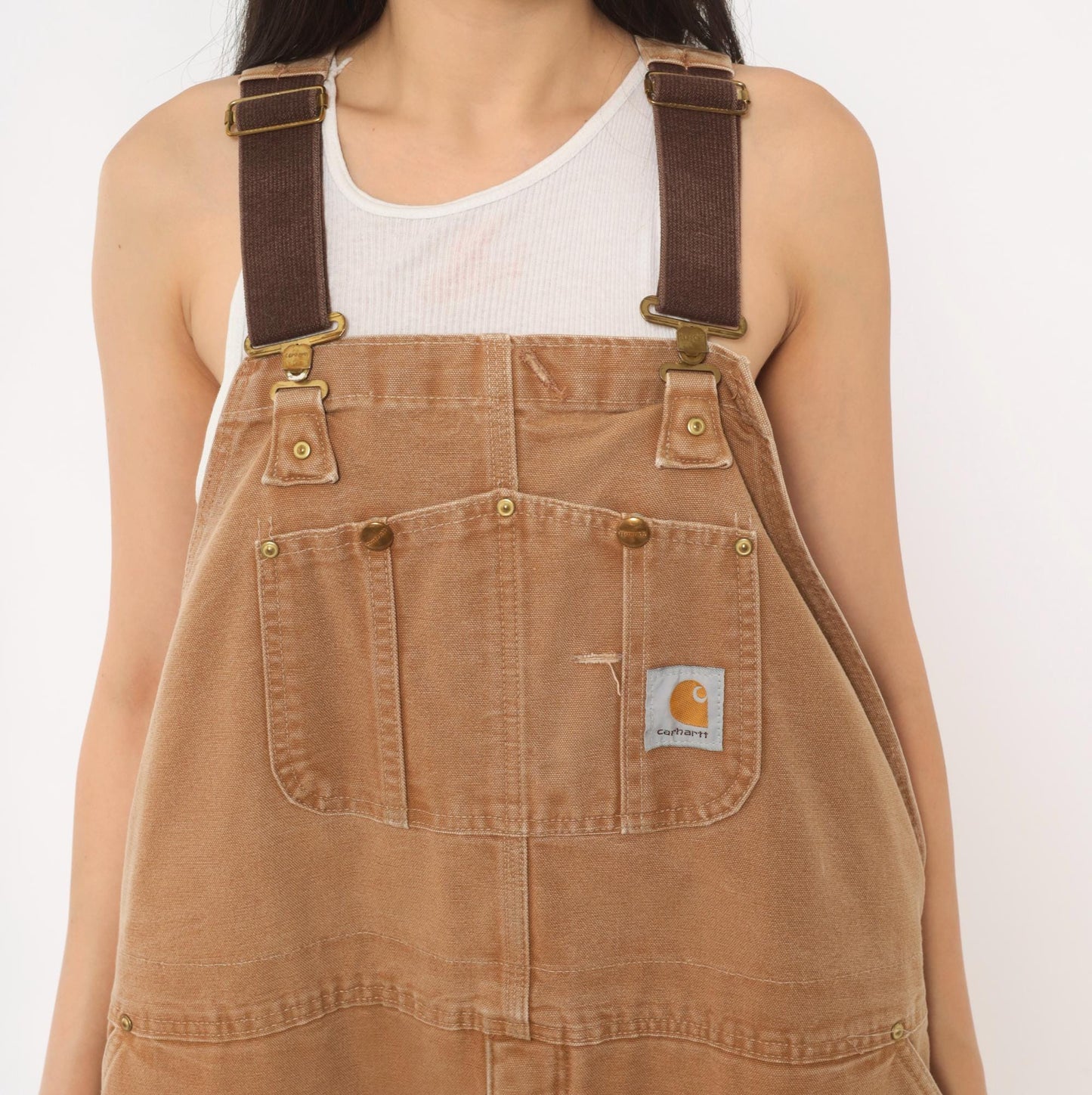 Y2K Carhartt Double Knee Bib Overalls Tan Duck Canvas Workwear XXXL