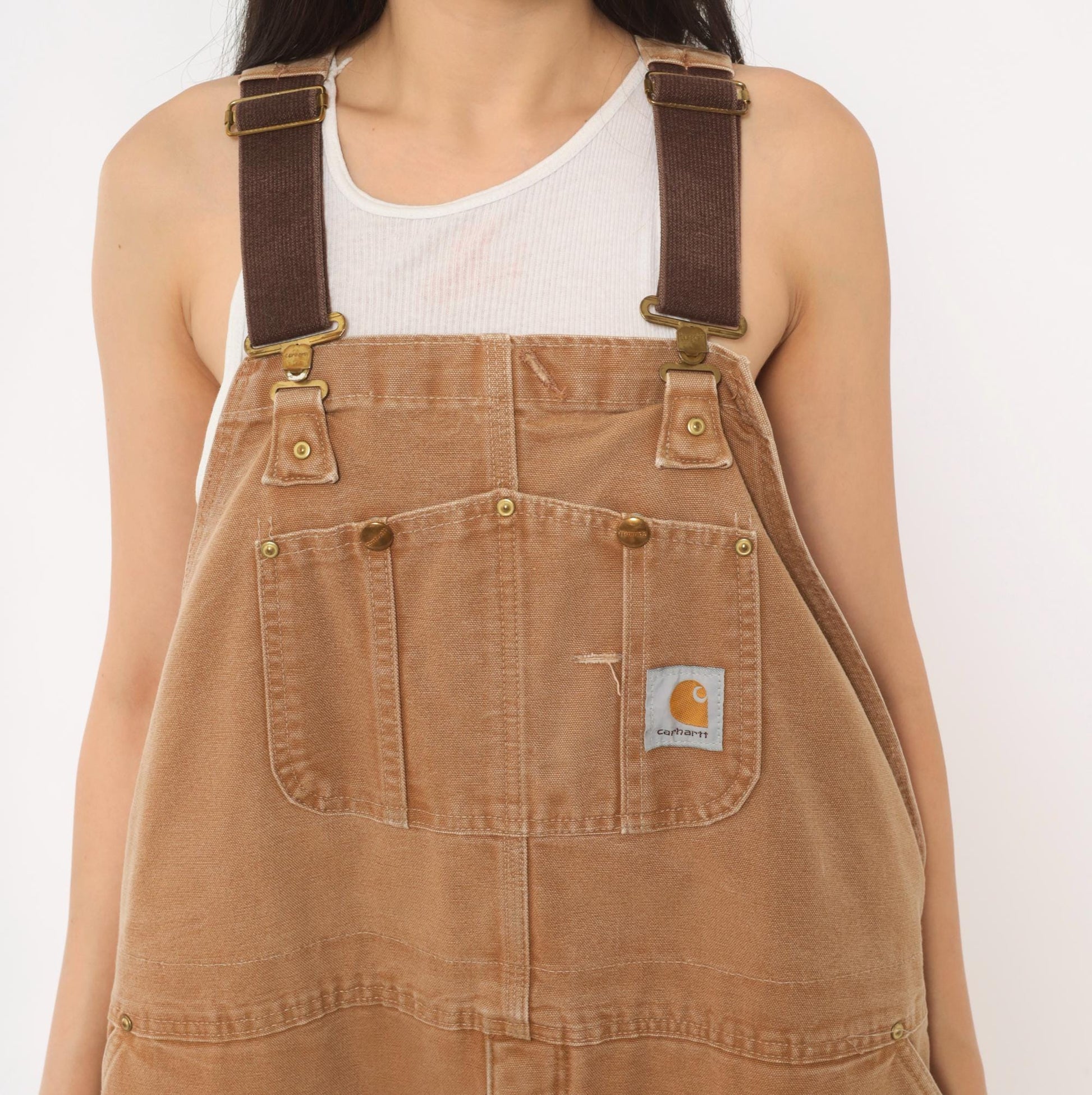 Y2K Carhartt Double Knee Bib Overalls Tan Duck Canvas Workwear XXXL