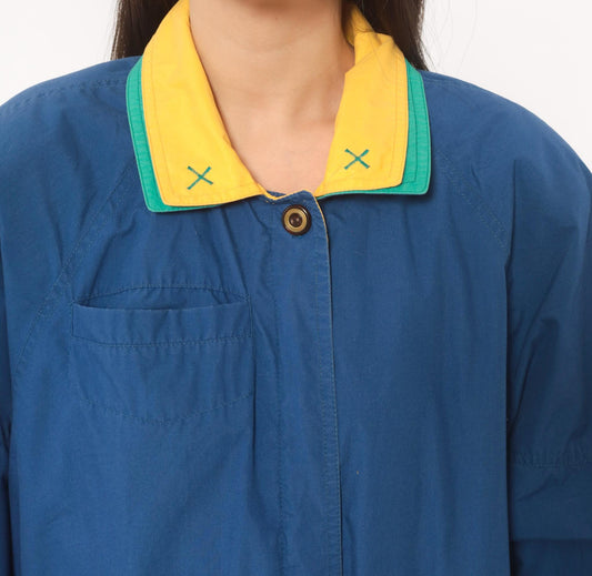 90s London Fog Navy Windbreaker Yellow Green Collar Cotton Jacket Medium M