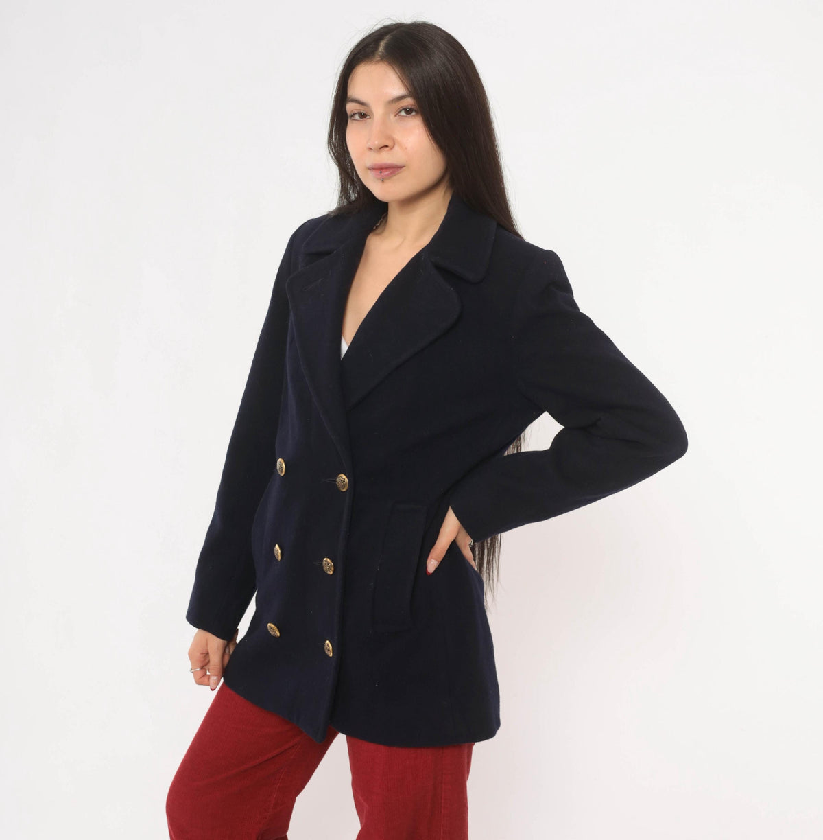Mackintosh Navy Wool Peacoat Gold Button Double Breasted Jacket Medium M