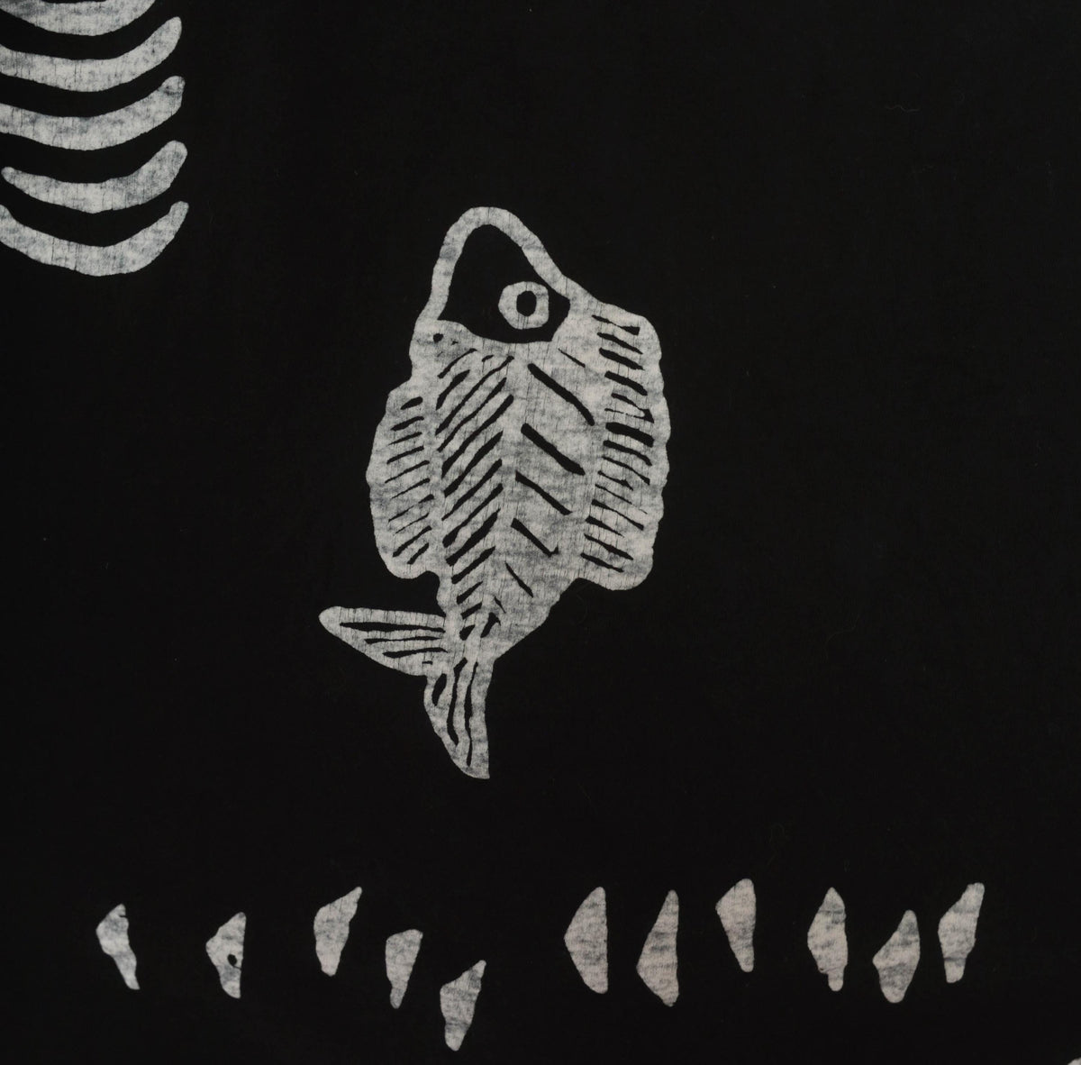 Y2K Fish Print Shift Dress Black White Cotton Marine Graphic Medium Large