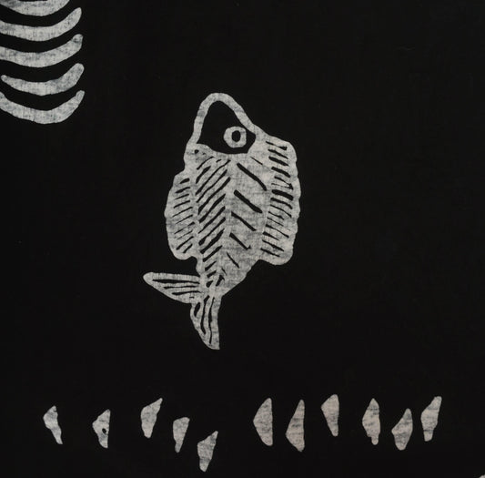Y2K Fish Print Shift Dress Black White Cotton Marine Graphic Medium Large