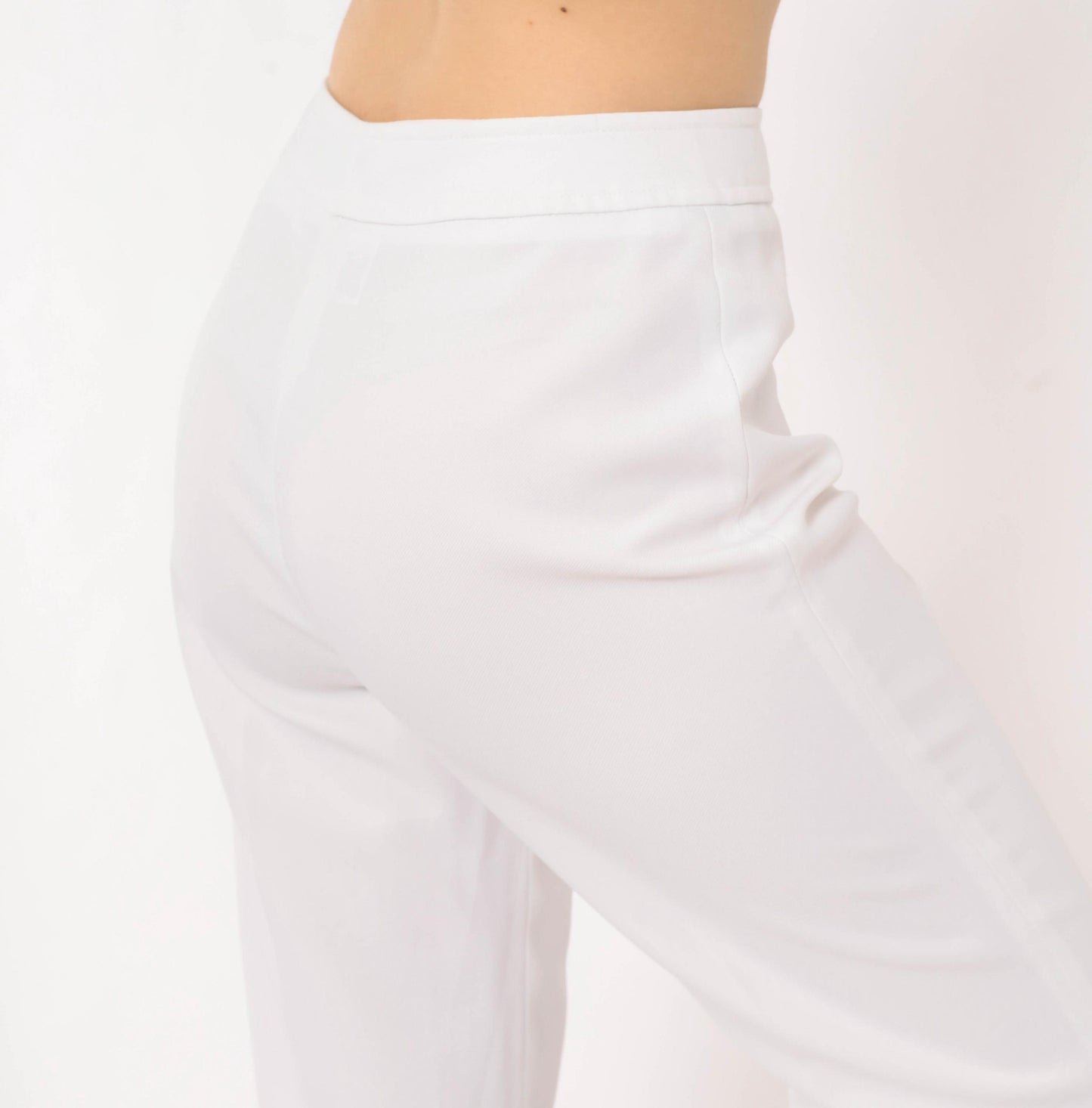 70s White Wide Leg High Rise Trousers Ivory Straight Pressed Crease Small