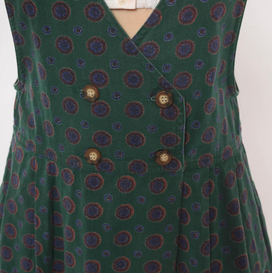 90s J.G. Hook Forest Green Midi Jumper Dress Cotton Polka Dot Small
