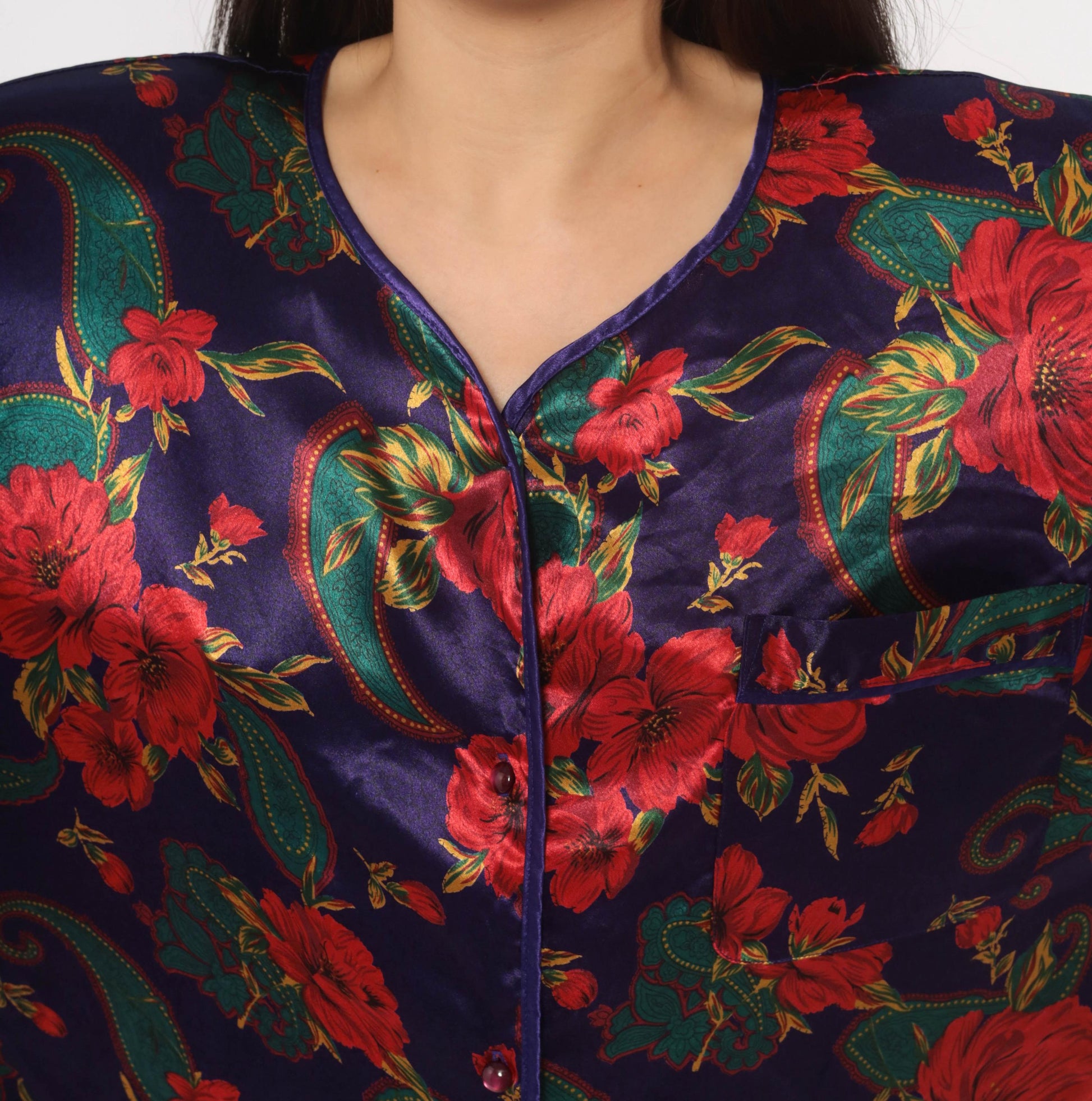 90s Satin and Beaux Floral Paisley Nightshirt Purple Red Teal Knee-Length Small