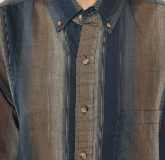 80s Mcgregor Striped Button Down Oxford Shirt Navy Taupe Brown Large L