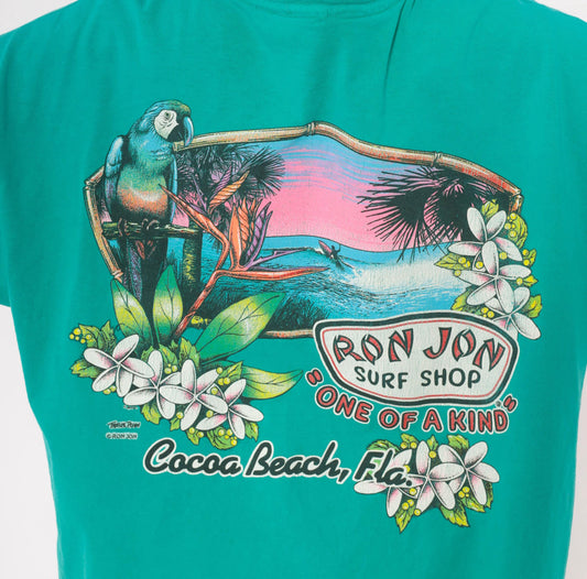 Ron Jon Surf Shop Teal Parrot Graphic Tee Cocoa Beach Florida 00s Medium