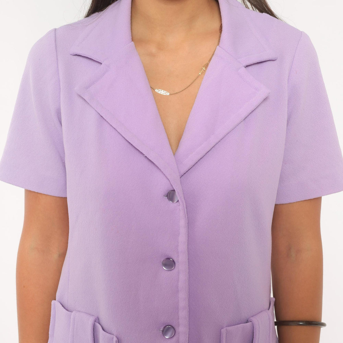 70s Lilac Button Front Blazer Short Sleeve Notched Lapel Fitted Waist Medium
