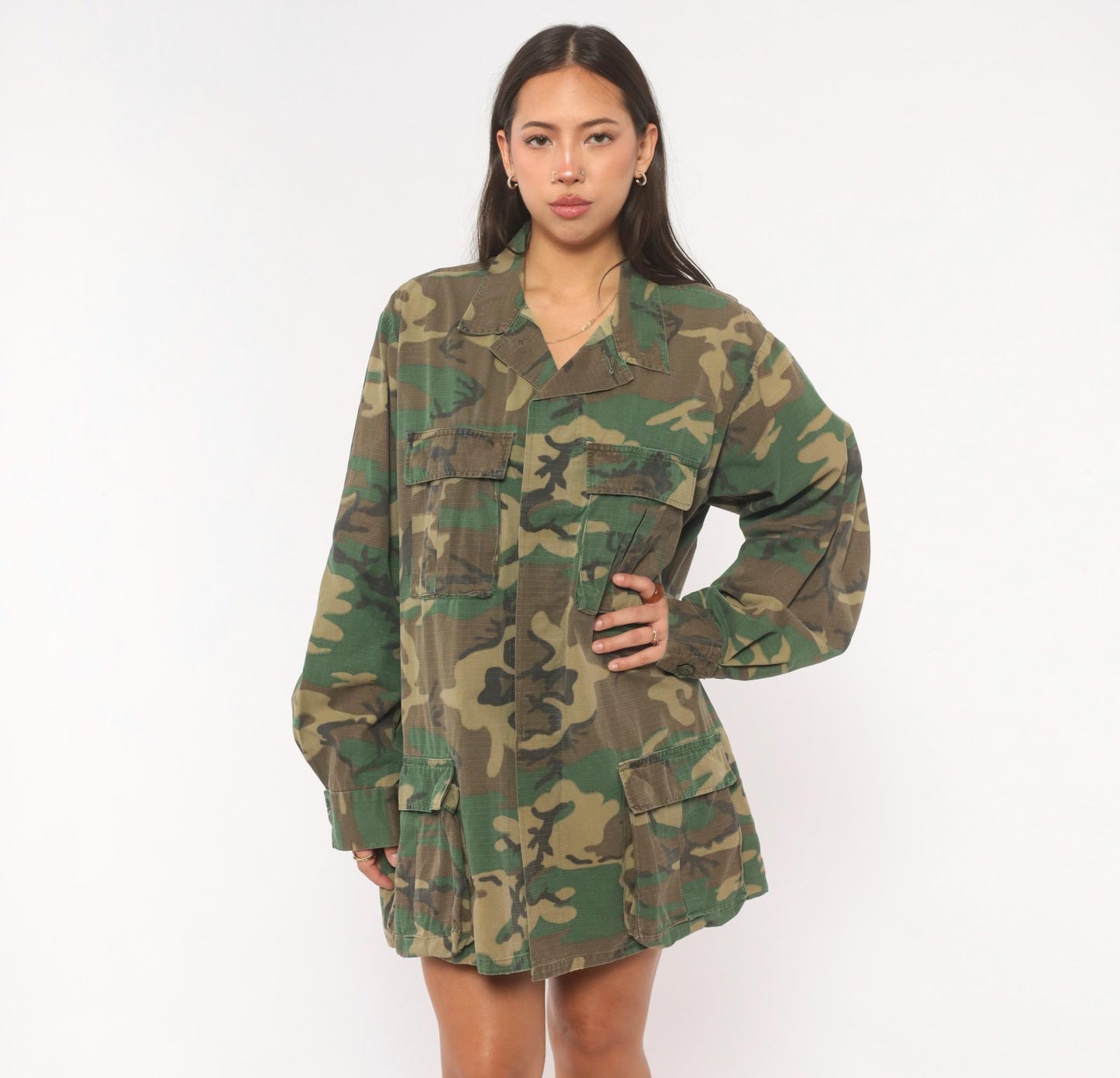 90s USMC Woodland Camouflage BDU Cotton Ripstop Shirt Extra Large
