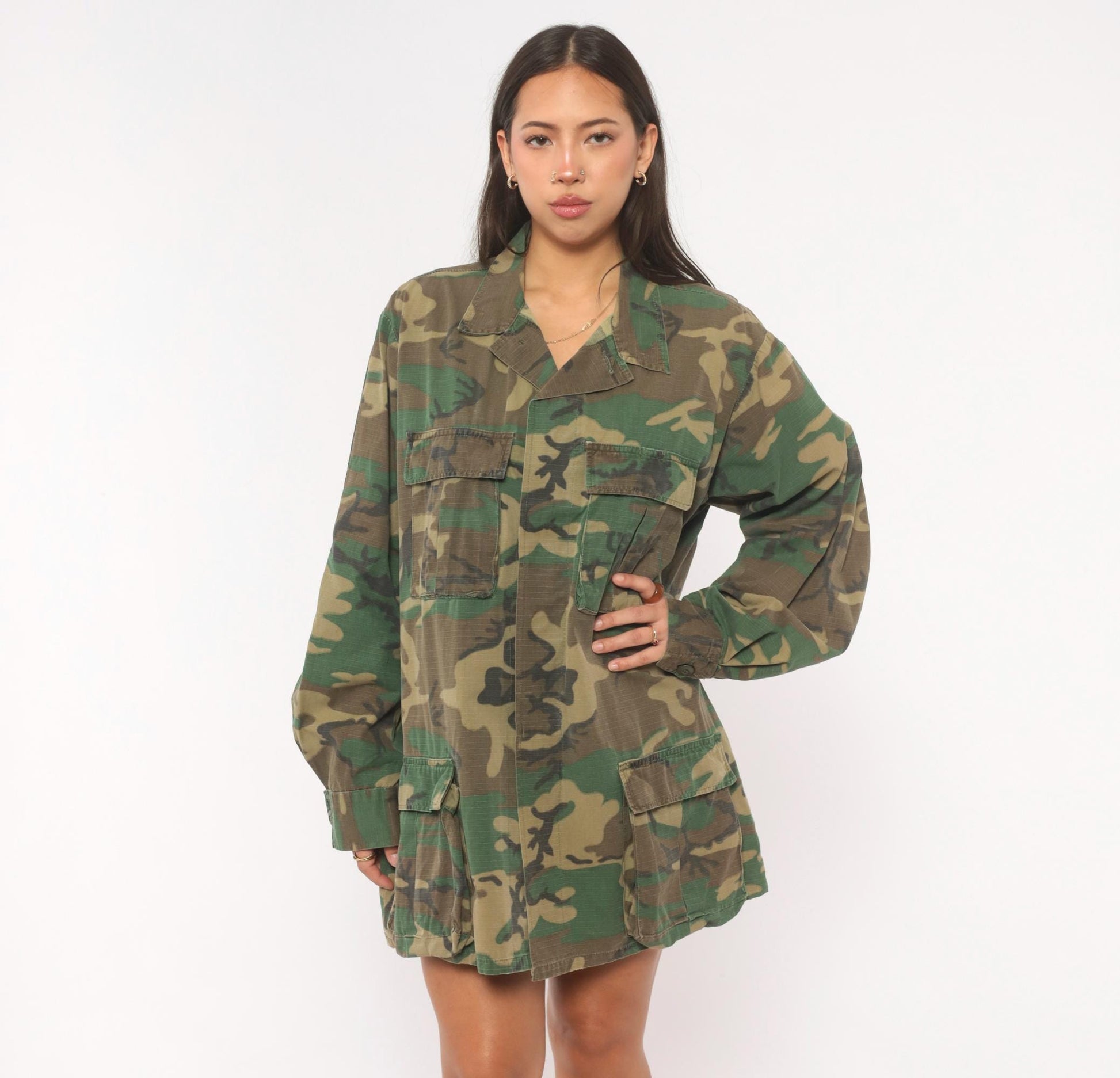 90s USMC Woodland Camouflage BDU Cotton Ripstop Shirt Extra Large