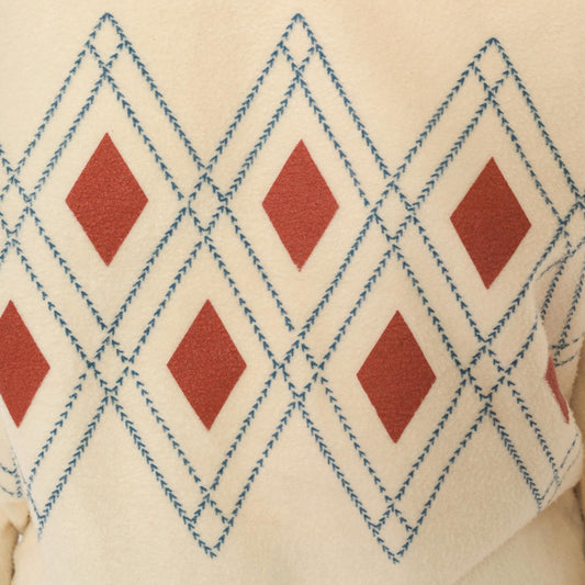 70s Windjammer Argyle V-Neck Pullover Sweatshirt Cream Burgundy Medium M