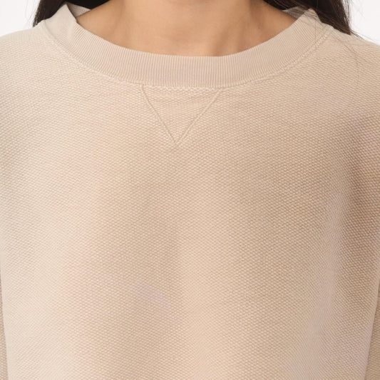 90s Lands' End Cropped Sweatshirt Tan Cotton Raglan Small