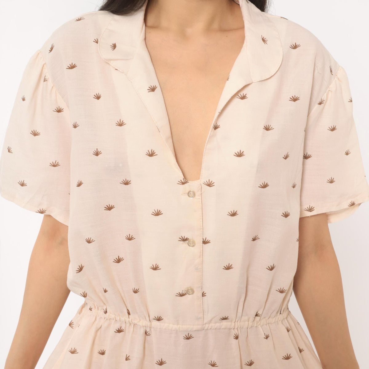 80s Jenny Wren Tropical Border Midi Dress Cotton Button Front Cream Extra Large