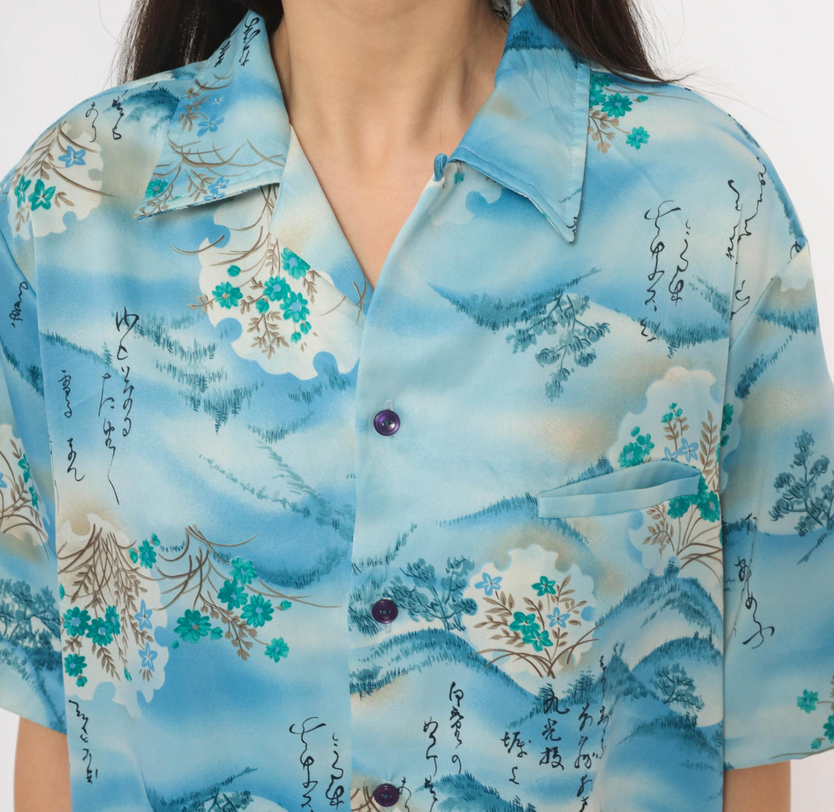 90s Mark Raysten Camp Collar Shirt Japanese Landscape Sky Blue Large L