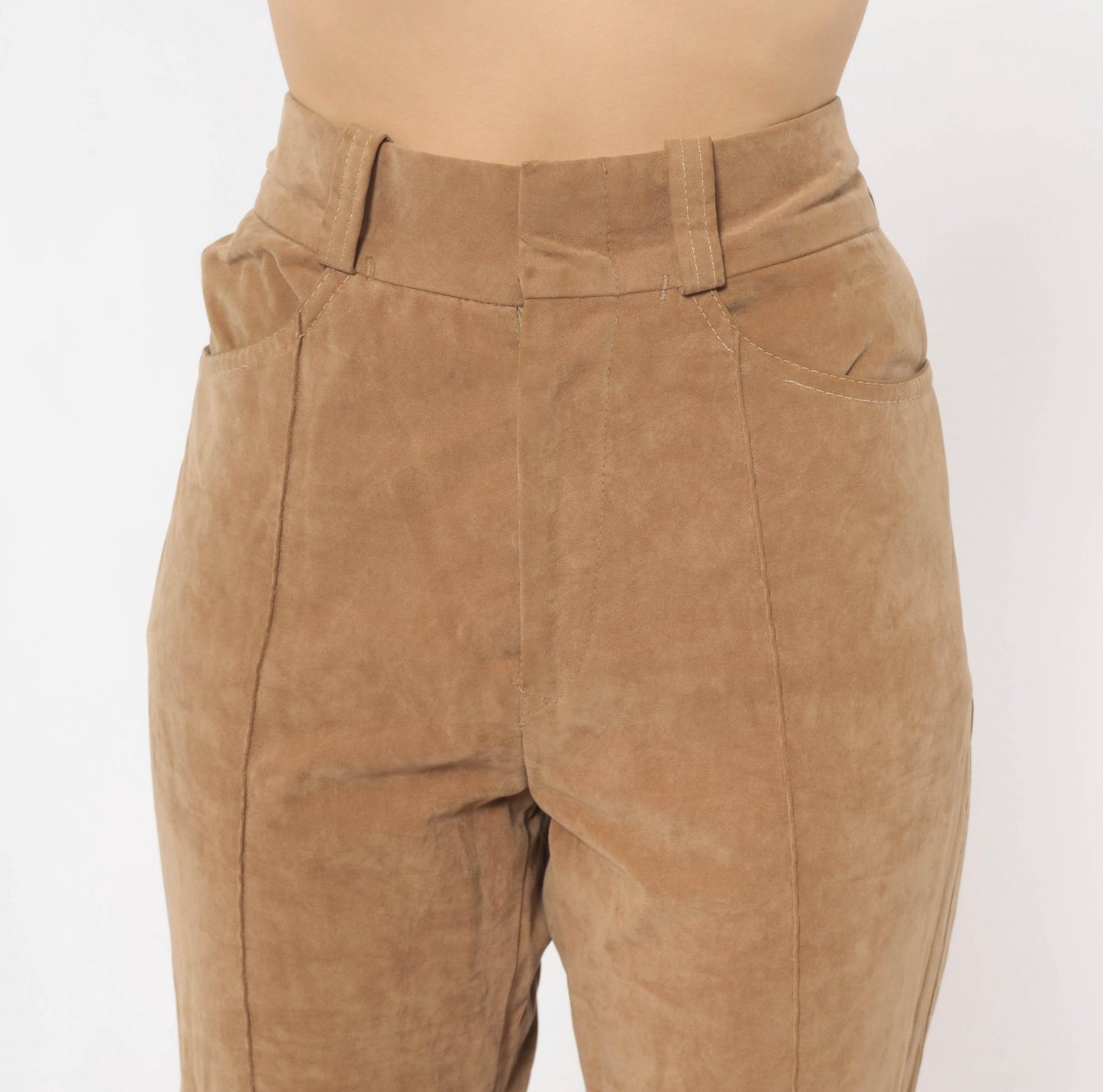 80s Lew Magram Faux Suede Flare Pants Tan High Waist Bell Bottom Small S