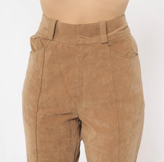 80s Lew Magram Faux Suede Flare Pants Tan High Waist Bell Bottom Small S
