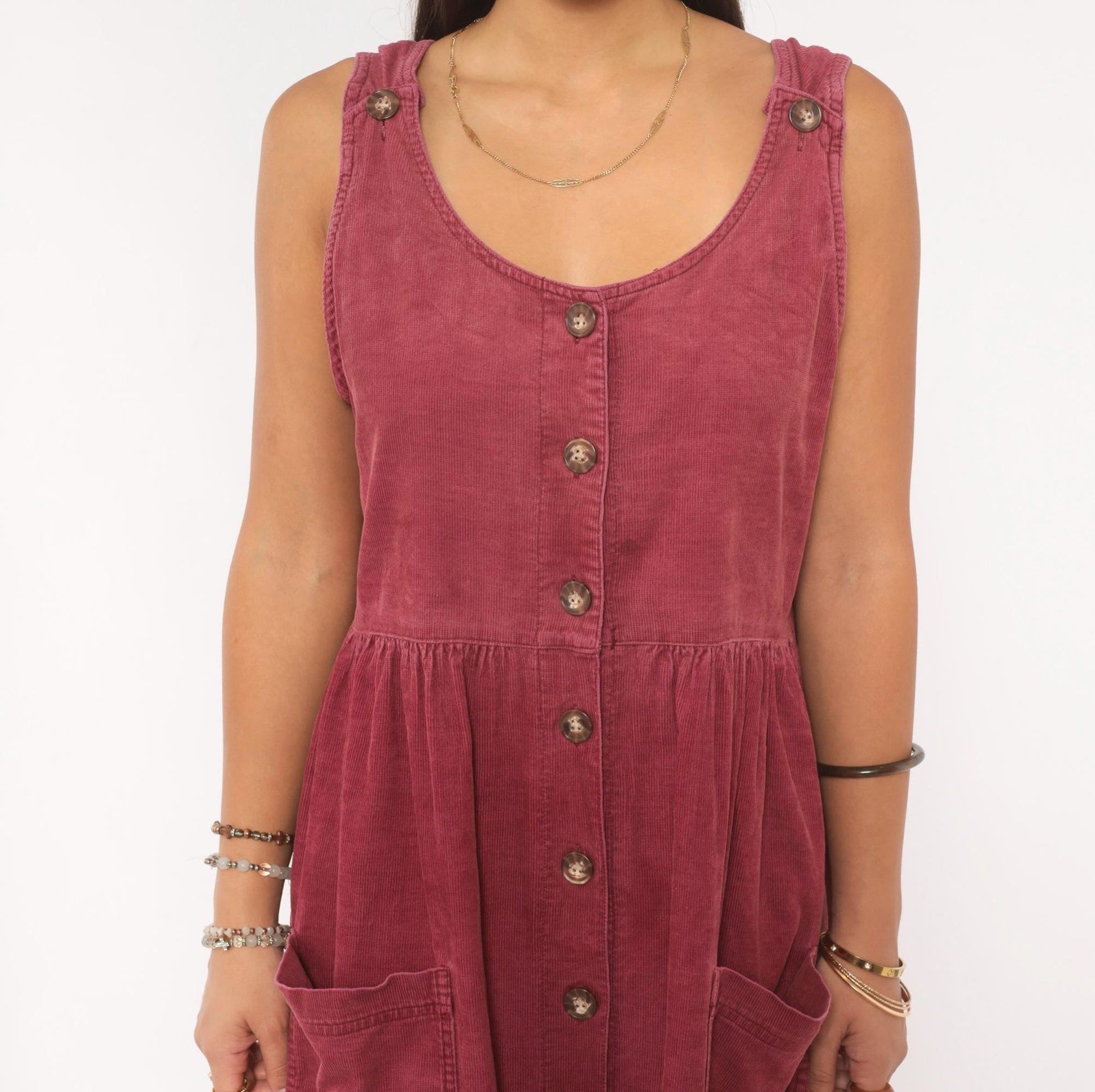 90s J.G. Hook Mauve Corduroy Jumper Dress Button Front Midi Medium M