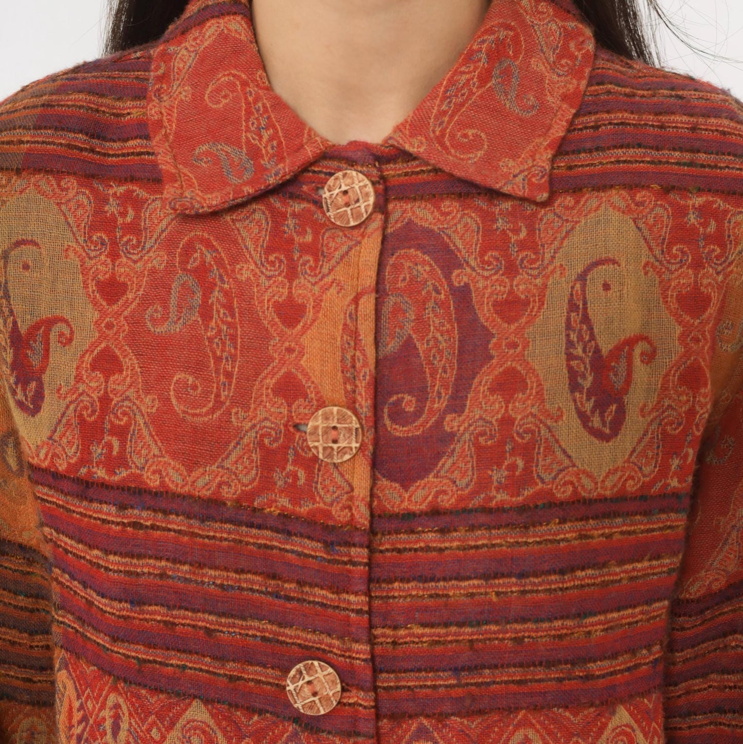 2000s Coldwater Creek Paisley Wool Jacket Rust Copper Plum XS