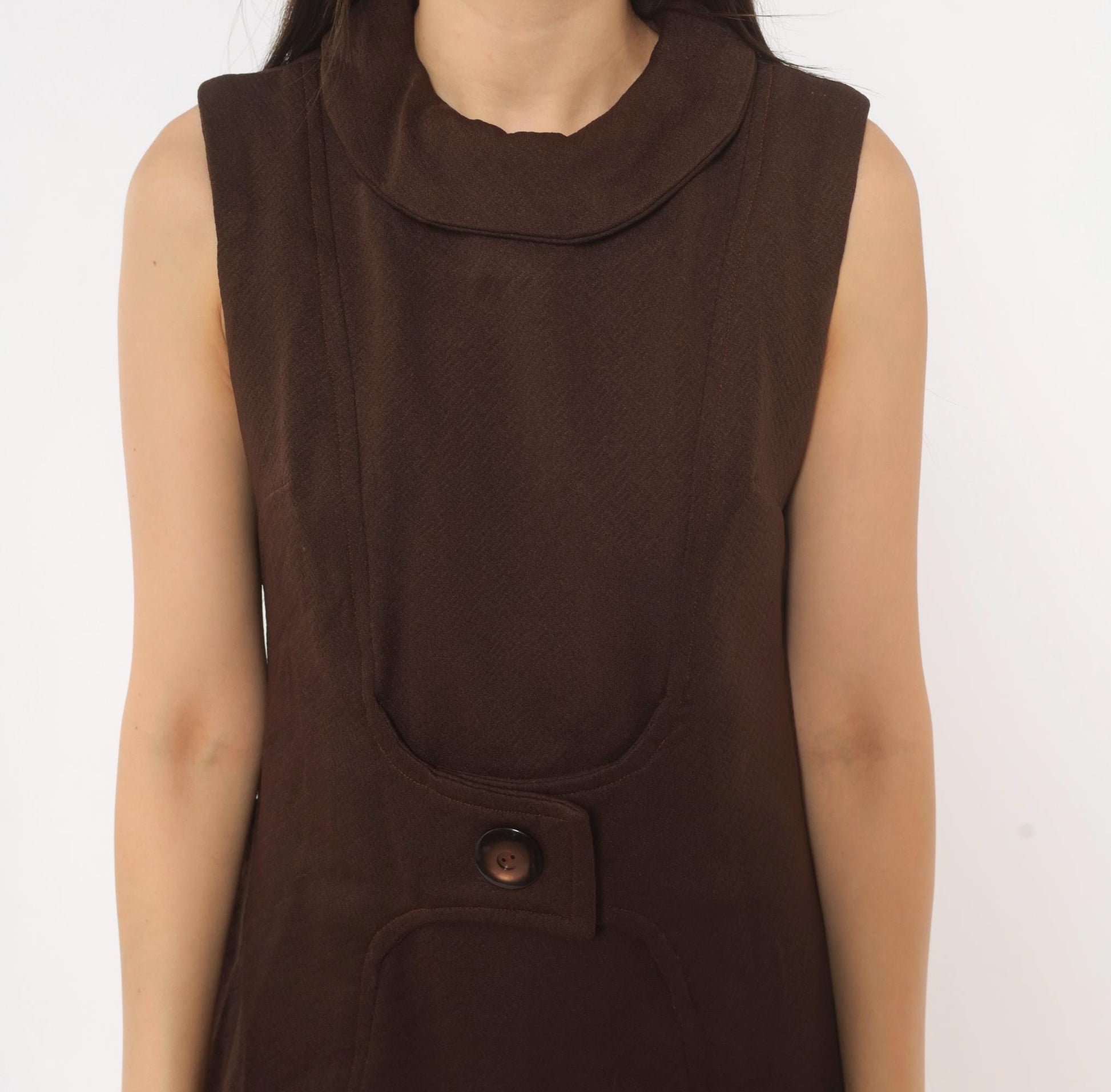 60s Mod Shift Dress Chocolate Brown Sleeveless A-Line Mini Small