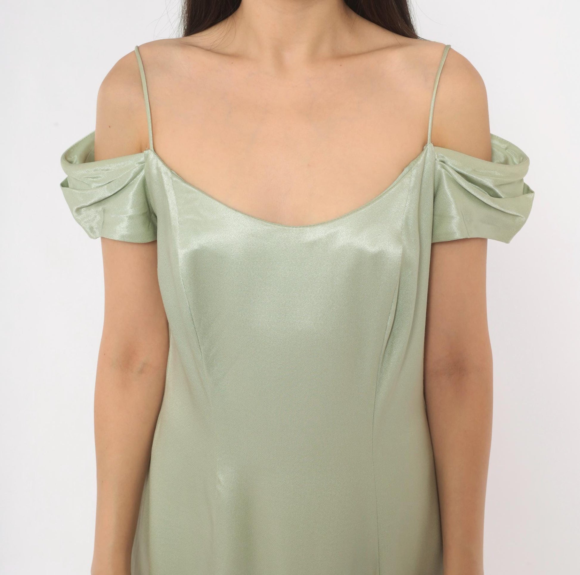 90s Bill Levkoff Sage Green Cold Shoulder Maxi Gown Medium M