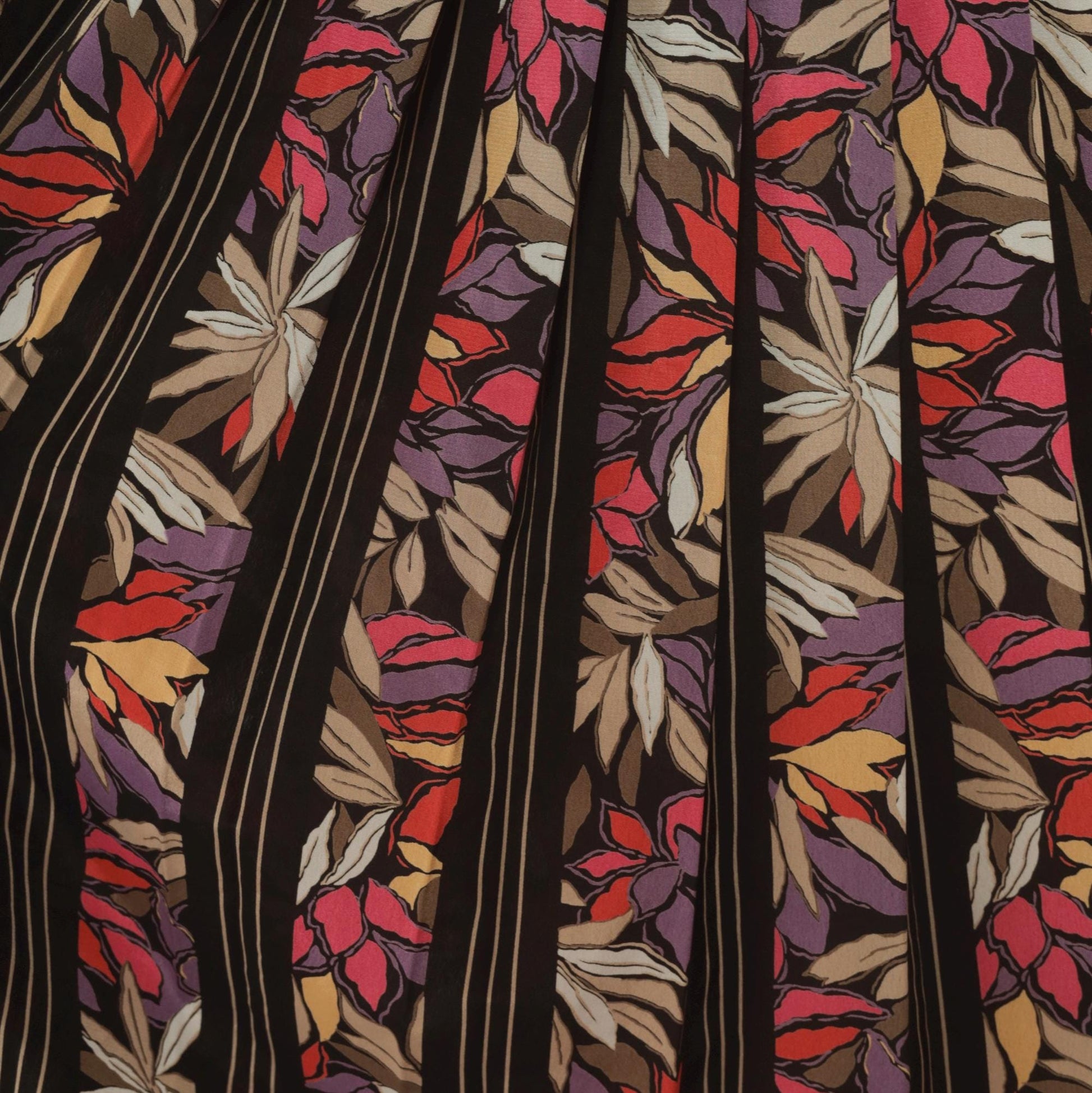 80s Secrets Botanical Leaf Print Midi Dress Black Cap Sleeve Drop Waist Small