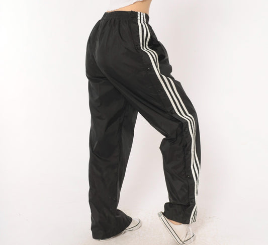 90s Adidas Tearaway Track Pants Black White Three Stripe Snap Small S