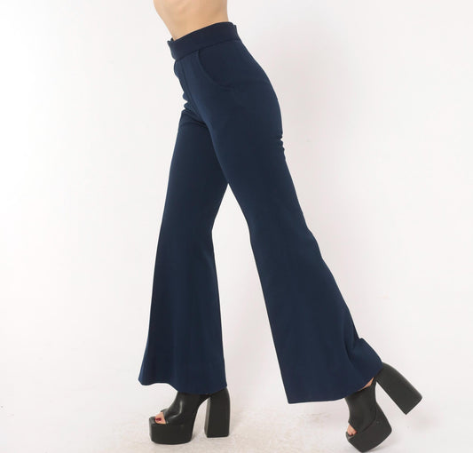 70s Oaxx Navy Bell Bottom Flare Pants High Waist Fitted Hip Extra Small