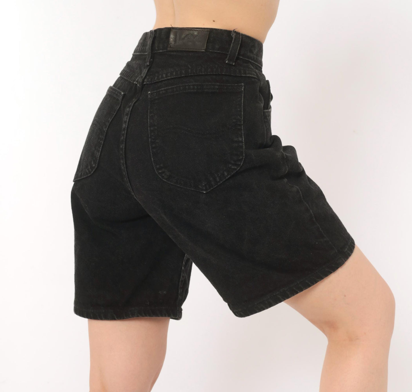 90s Lee Black Denim Bermuda Shorts High Waist Cotton Faded Small S
