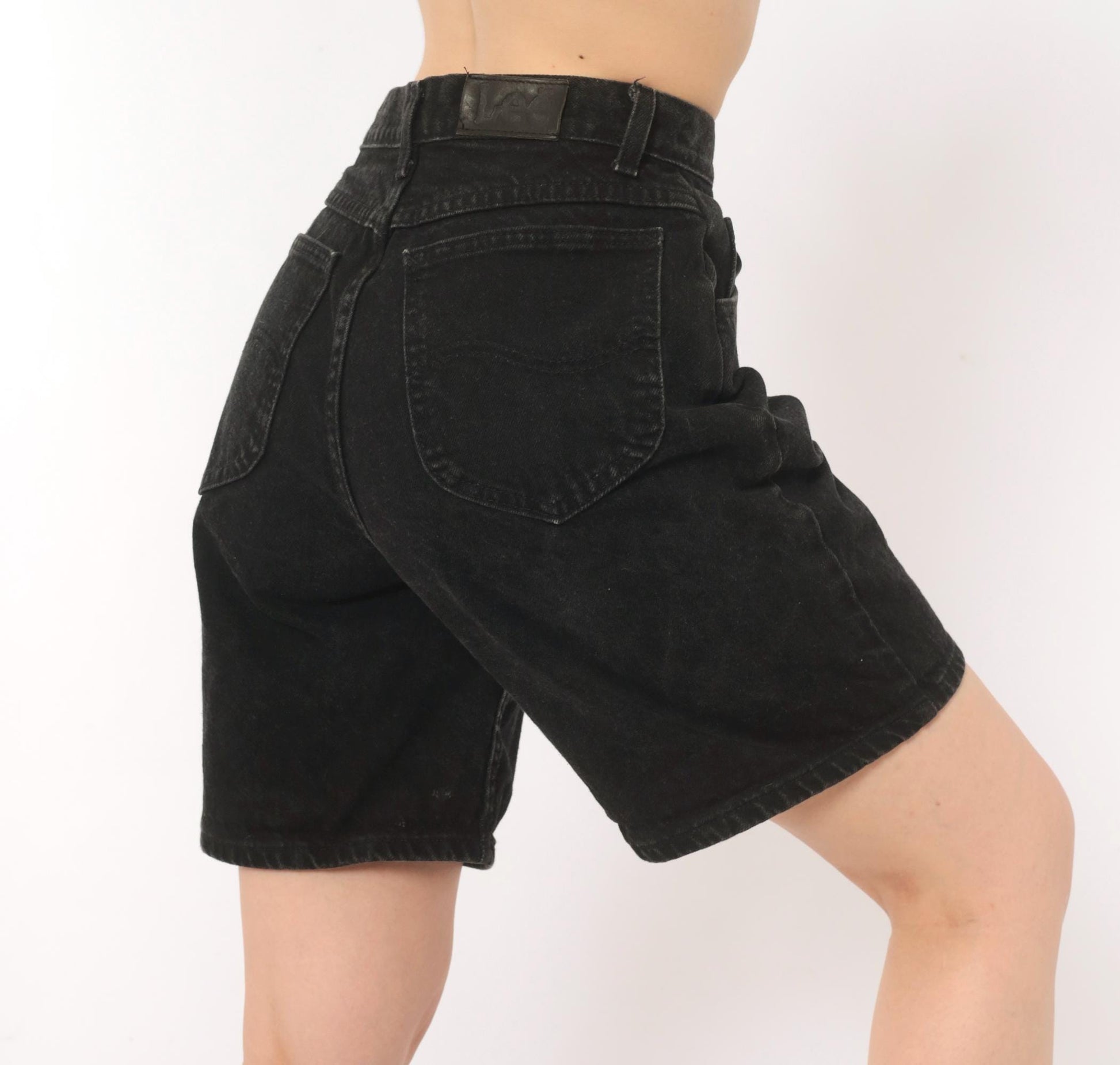 90s Lee Black Denim Bermuda Shorts High Waist Cotton Faded Small S