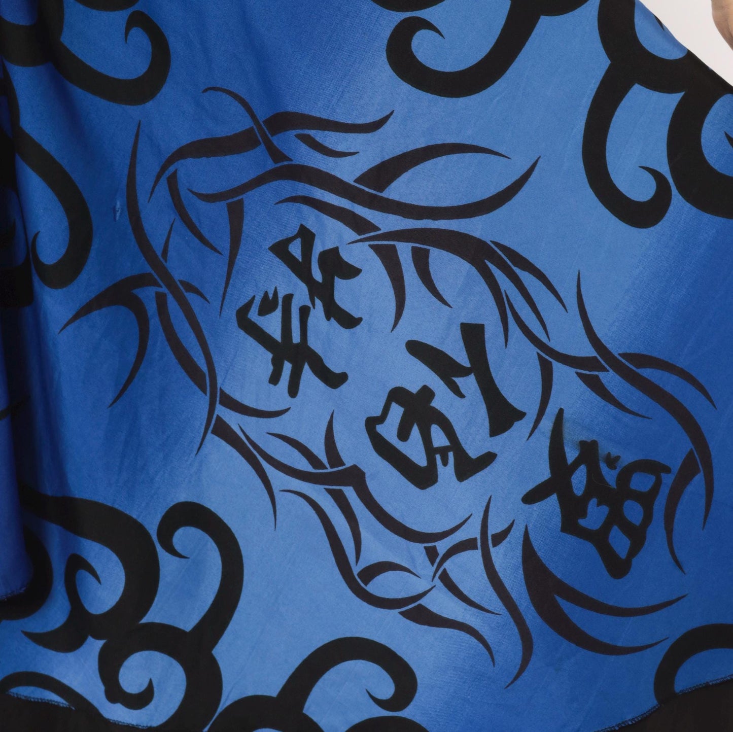 2000s Tribal Flame Print Wrap Skirt Blue Black Midi A-Line Small
