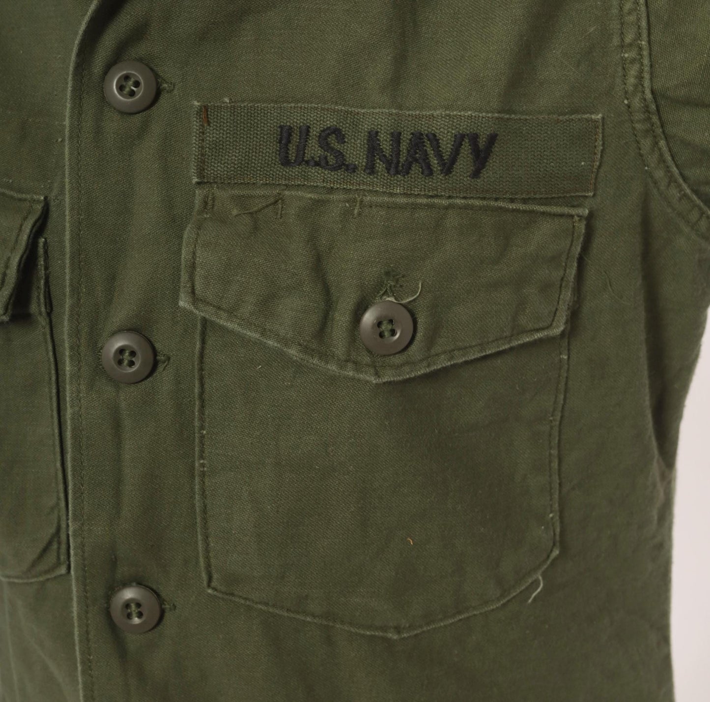 80s U.S. Navy Utility Shirt Olive Drab Cotton Military Field Top Medium