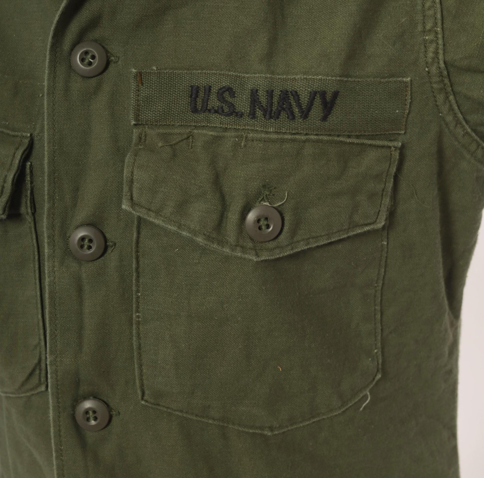 80s U.S. Navy Utility Shirt Olive Drab Cotton Military Field Top Medium