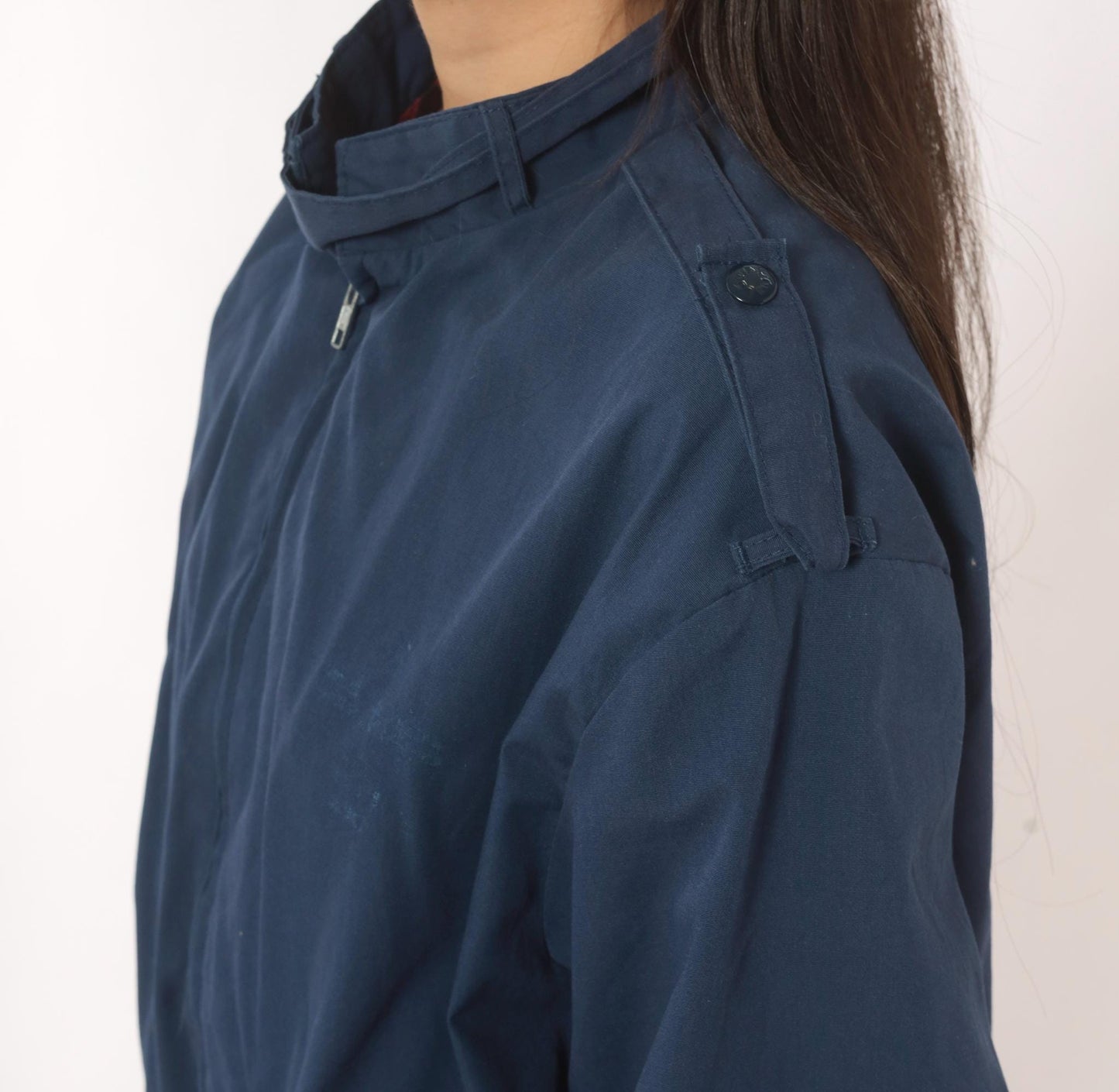 80s King Louie Navy Harrington Bomber Jacket Buffalo Plaid Lined Large L