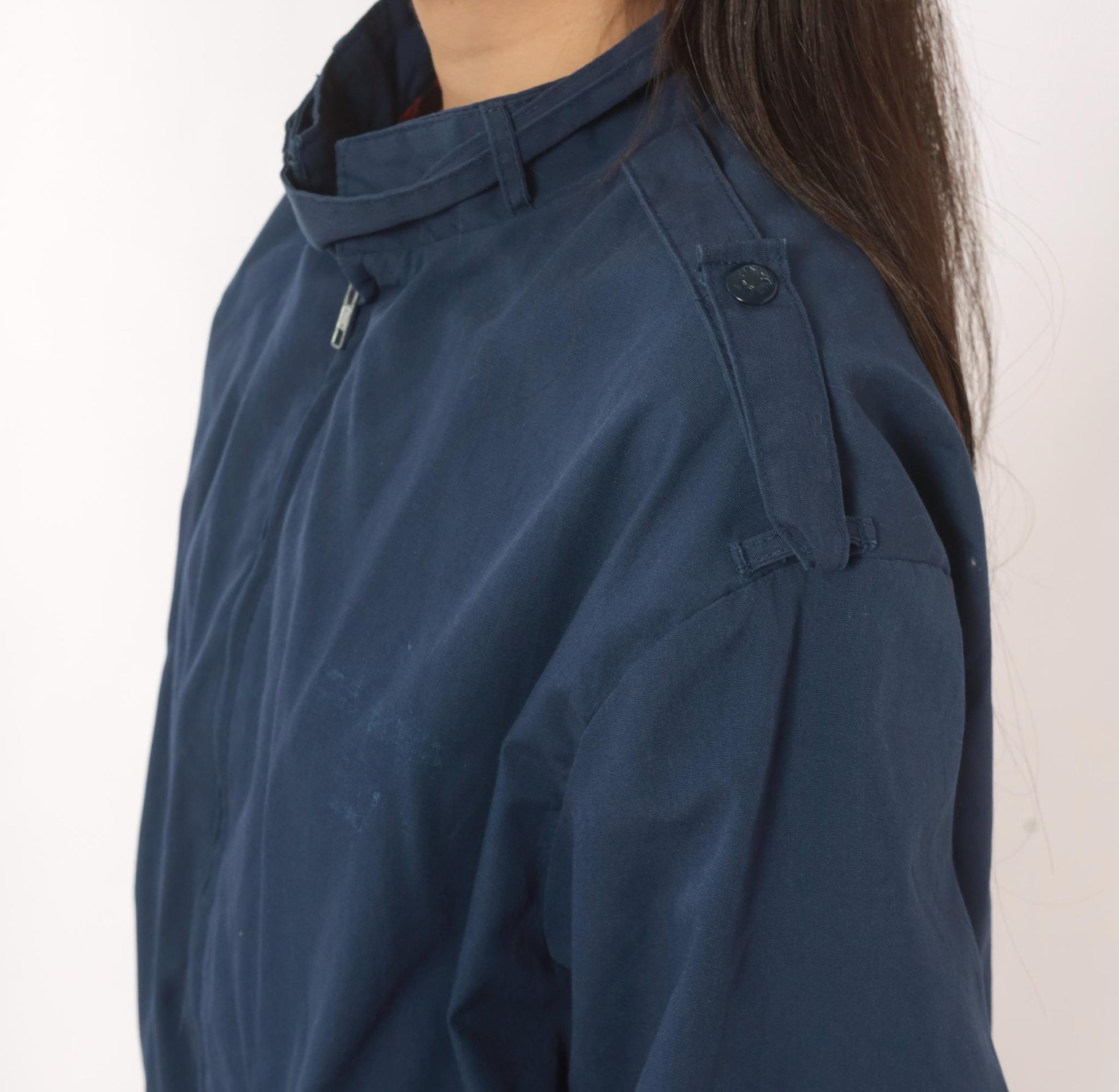 80s King Louie Navy Harrington Bomber Jacket Buffalo Plaid Lined Large L