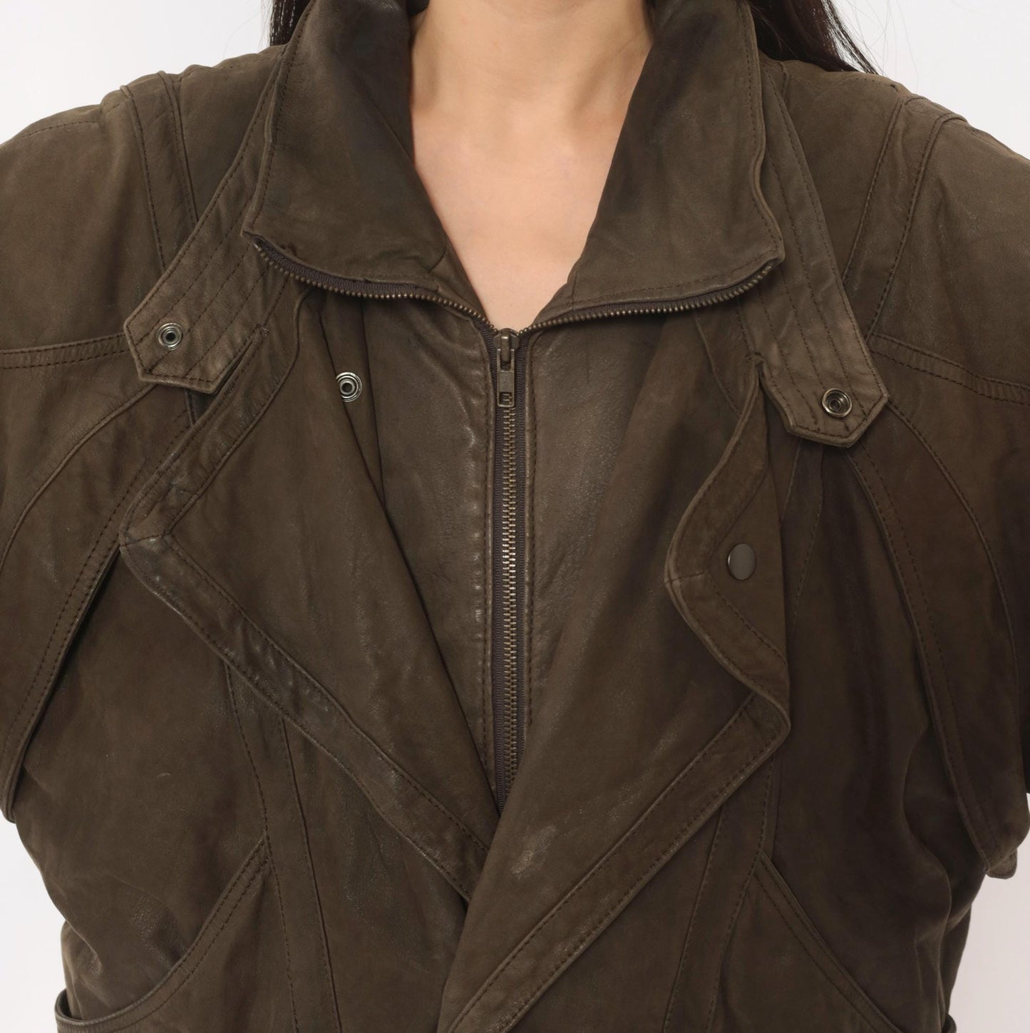80s Pelle Studio Brown Leather Bomber Jacket Batwing Moto Large L