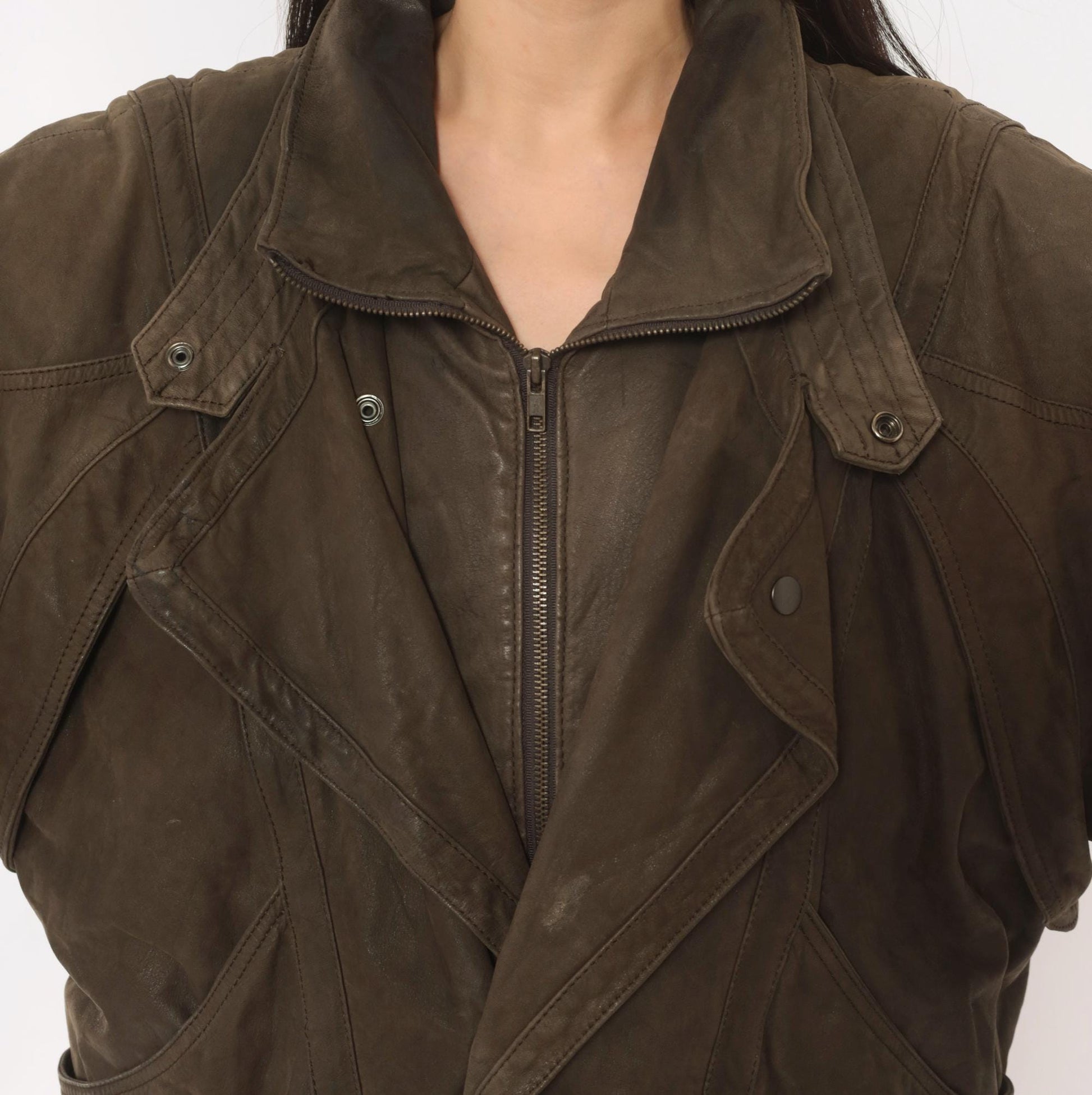80s Pelle Studio Brown Leather Bomber Jacket Batwing Moto Large L