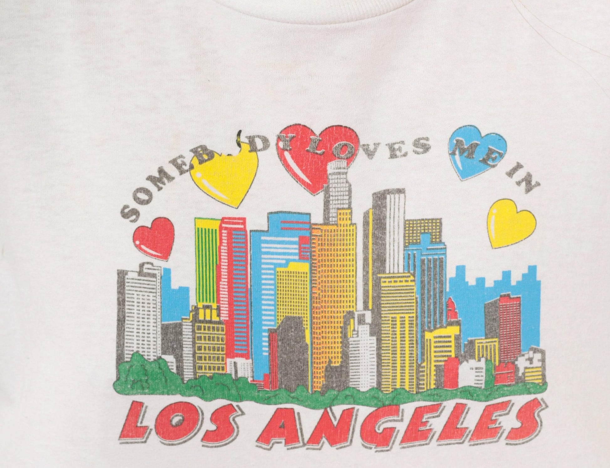 2000s Delta Crop Tee Los Angeles Skyline Hearts White Small