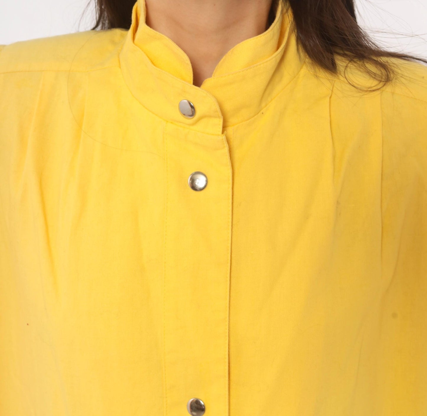 80s Pacer Yellow Cotton Parka Snap Front Stand Collar Windbreaker Small