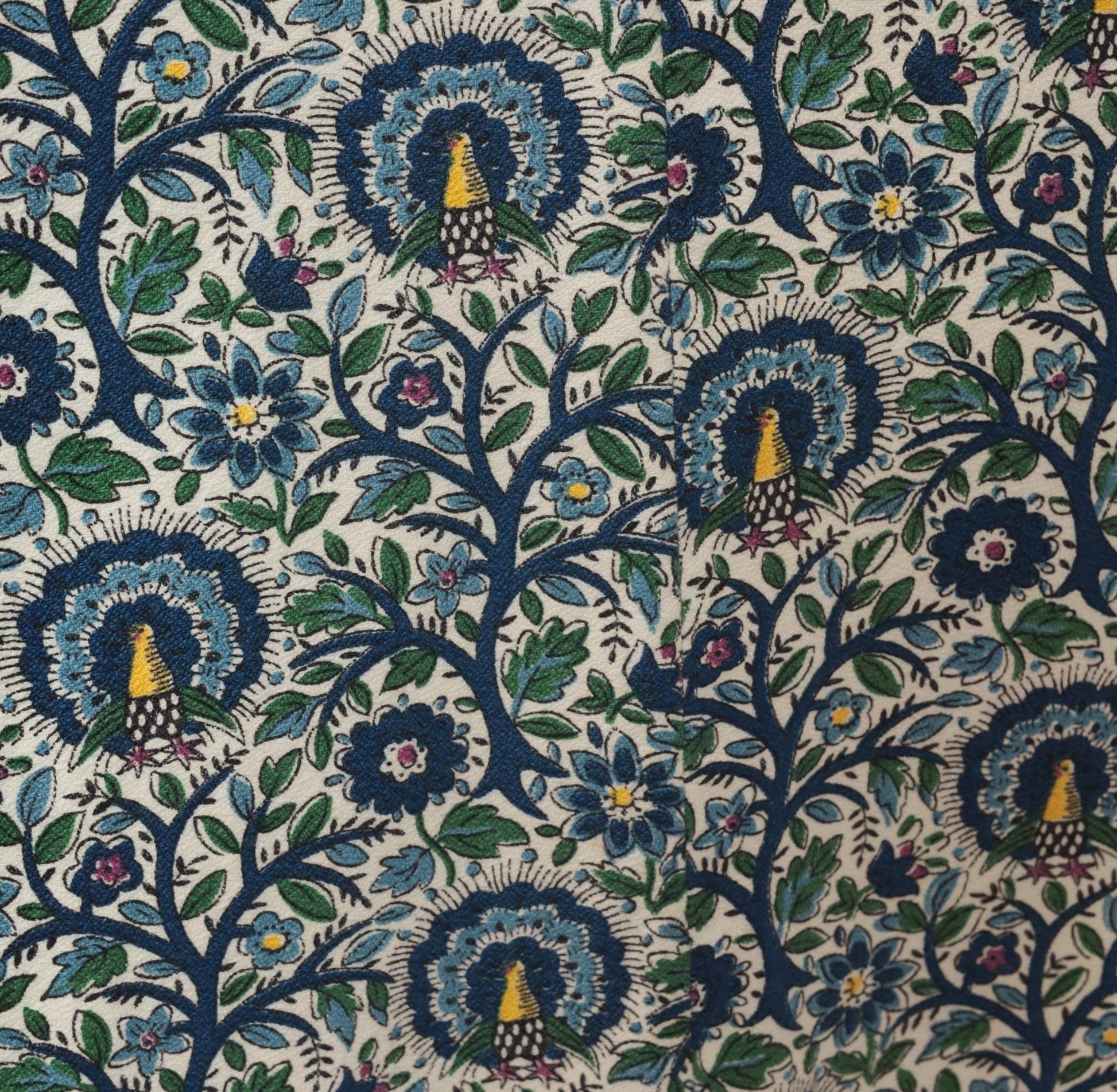 1950s Peacock Bird Circle Skirt Cotton Floral High Waist Blue Ivory Extra Small XS