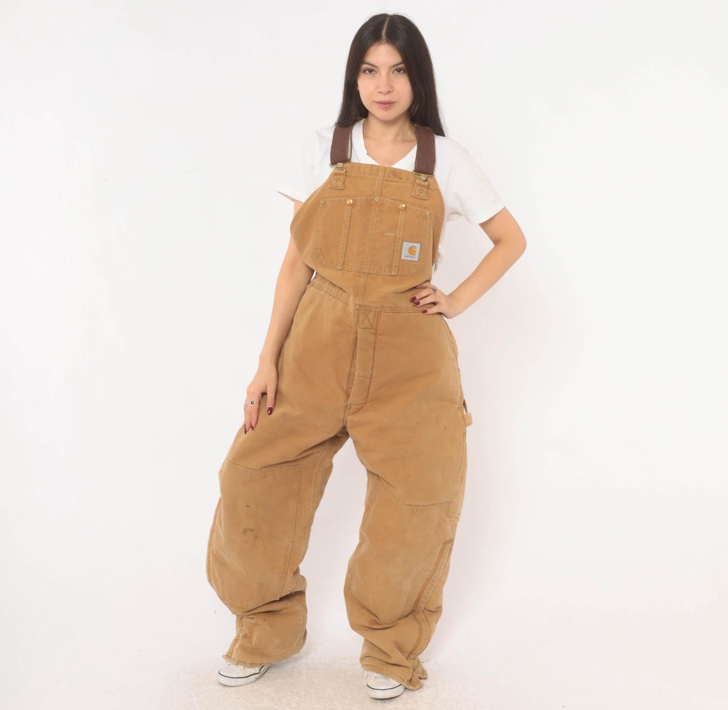 Carhartt Quilted Bib Overalls Tan Duck Canvas Double Knee Workwear XXL