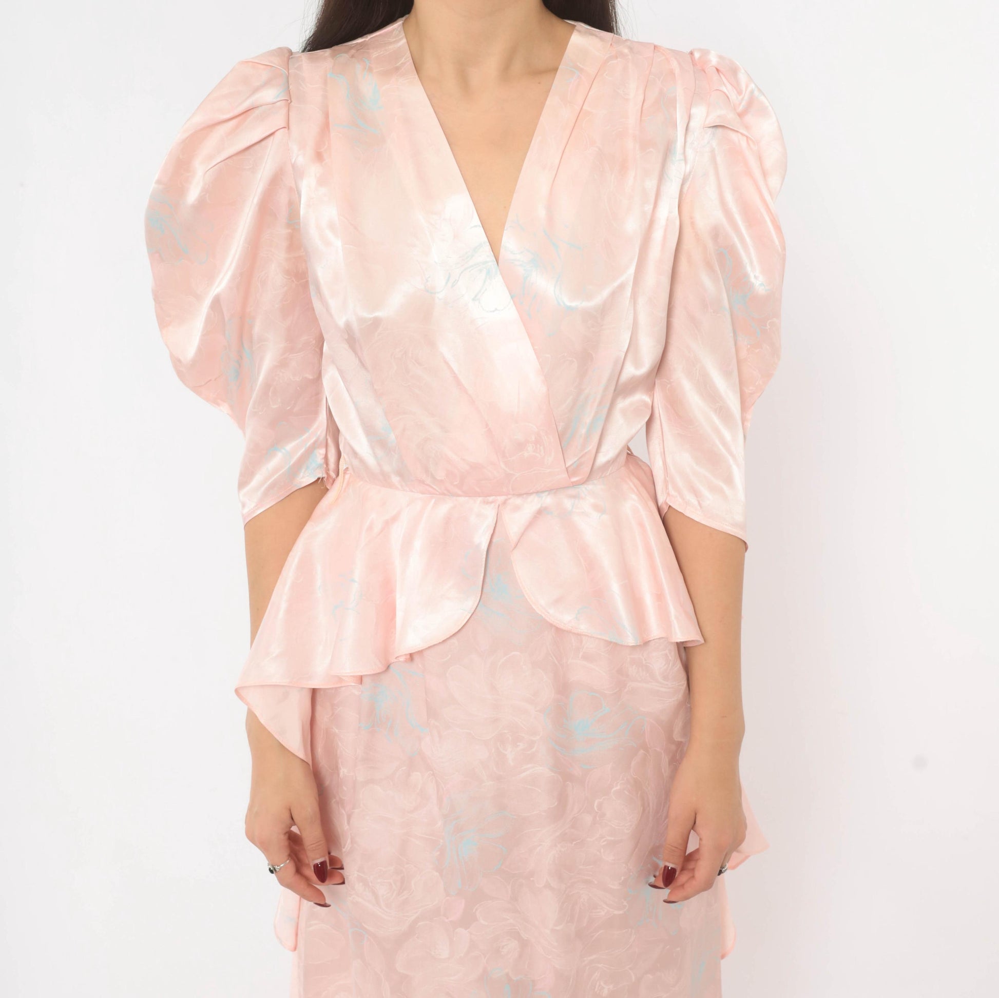 80s Zum Zum Puff Sleeve Maxi Gown Blush Pink Jacquard Floral Extra Small XS