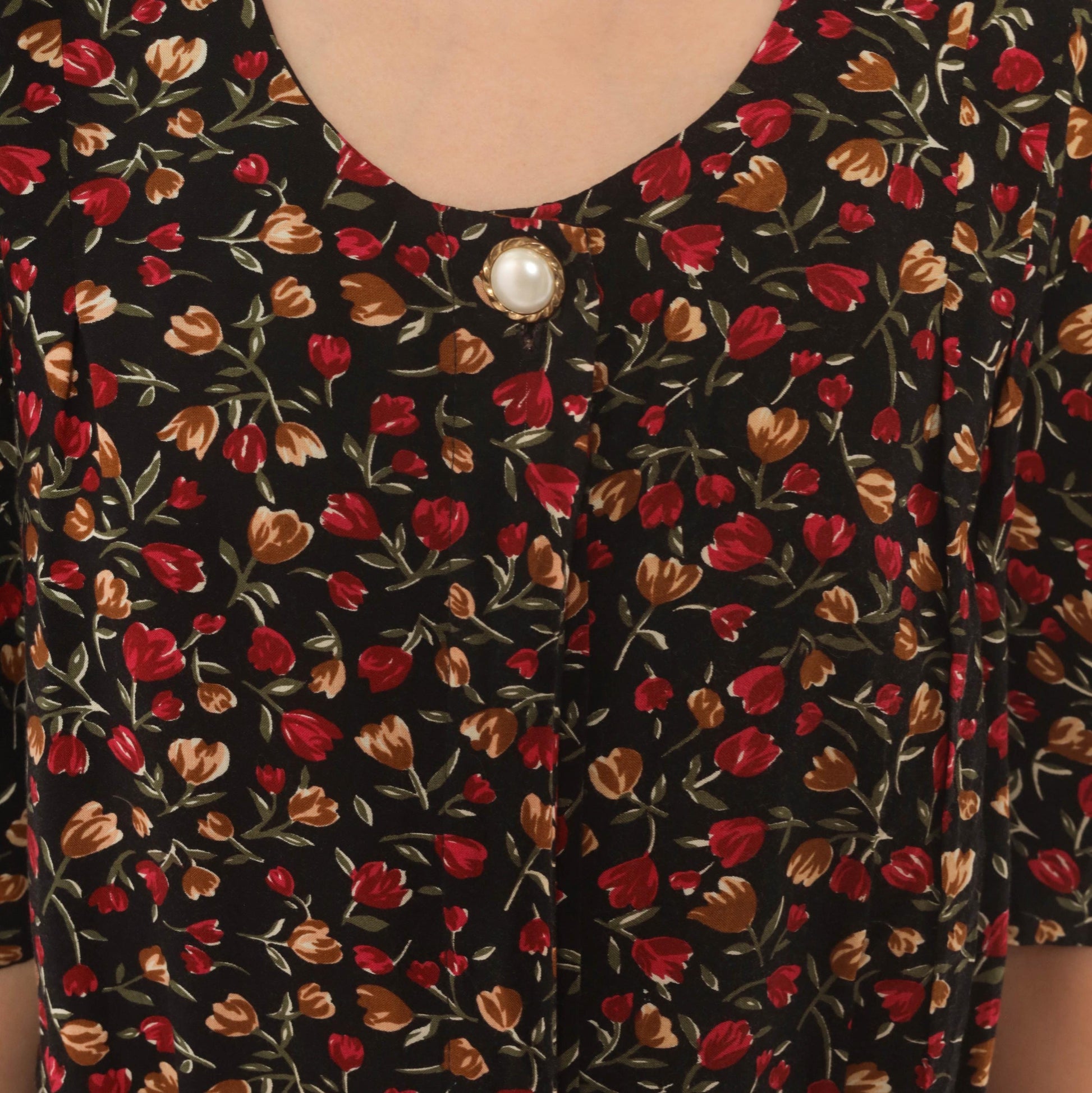 90s Periwinkle Black Tulip Maxi Dress Red Floral Puff Sleeve Plus Size XXL