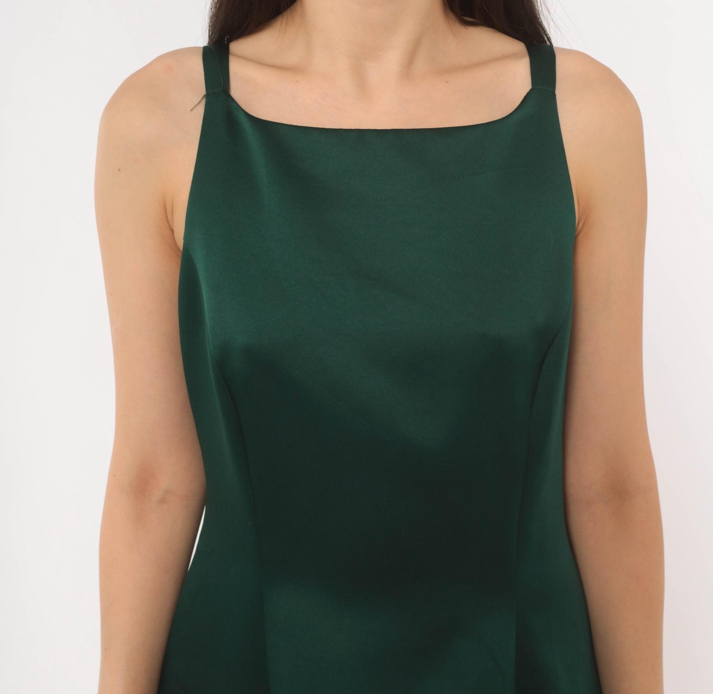 90s Betsy & Adam Emerald Satin Maxi Gown Square Neck A-Line Evening Dress Small